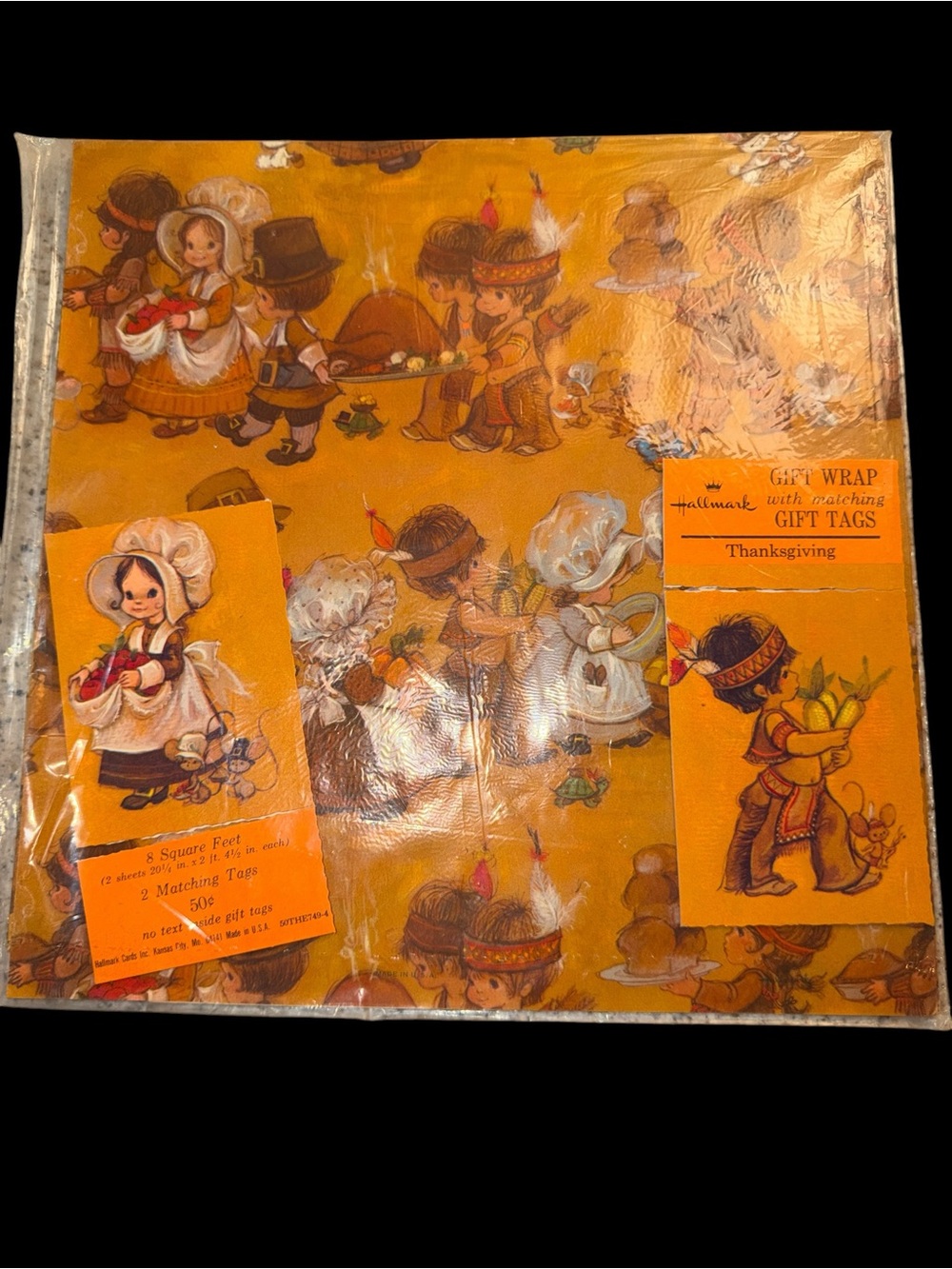 Vintage Hallmark Thanksgiving Gift Wrap w/ Matching Gift Tags Sealed Wrapping